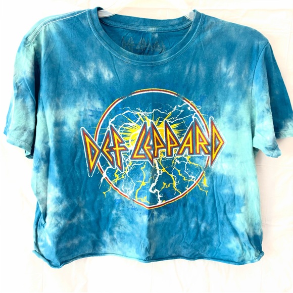 Def Leopard Blue Tie-Dye Crop Band T-Shirt SZ XL Worn 1X - Picture 9 of 9